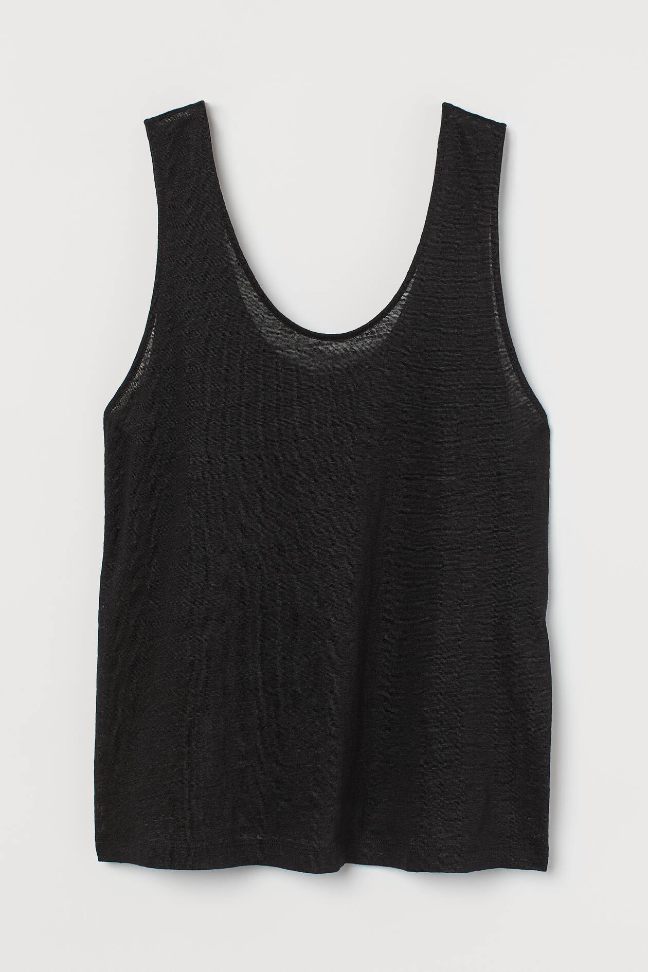 Linen Jersey Tank Top - Round Neck - Sleeveless - Black - Ladies | H&M US