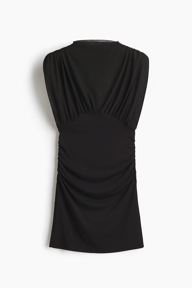 Draped Mini Dress - Black/Cream - 1