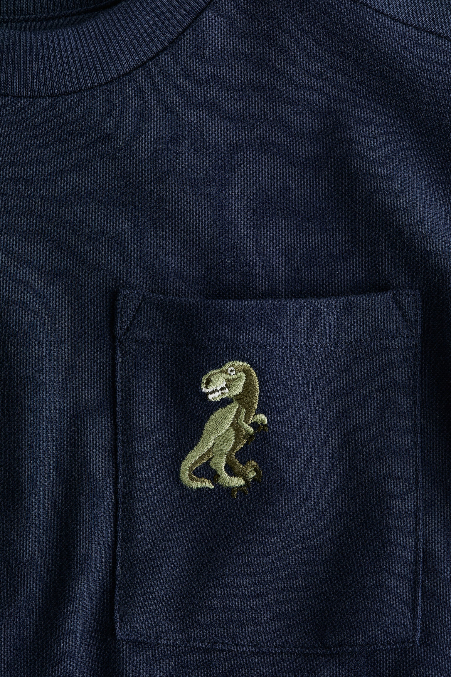 Embroidered-Detail Piqué T-Shirt - Navy blue/dinosaur/Light beige/Football - 2