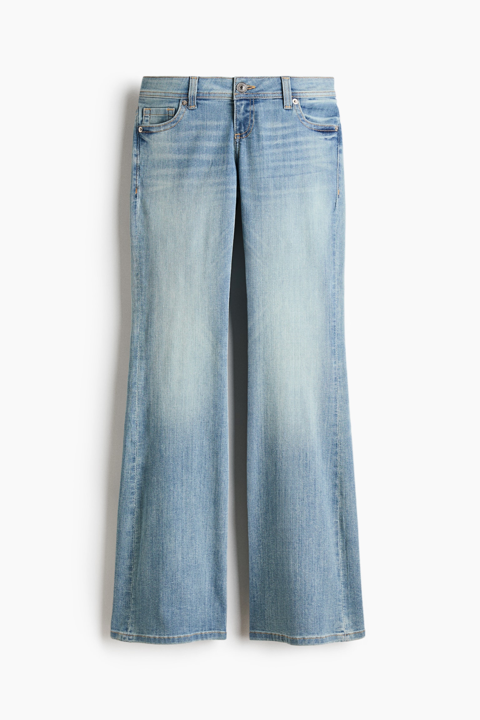 Flared Leg Ultra Low Waist Jeans - כחול ג'ינס בהיר/כחול ג'ינס כהה/כחול ג'ינס - 2