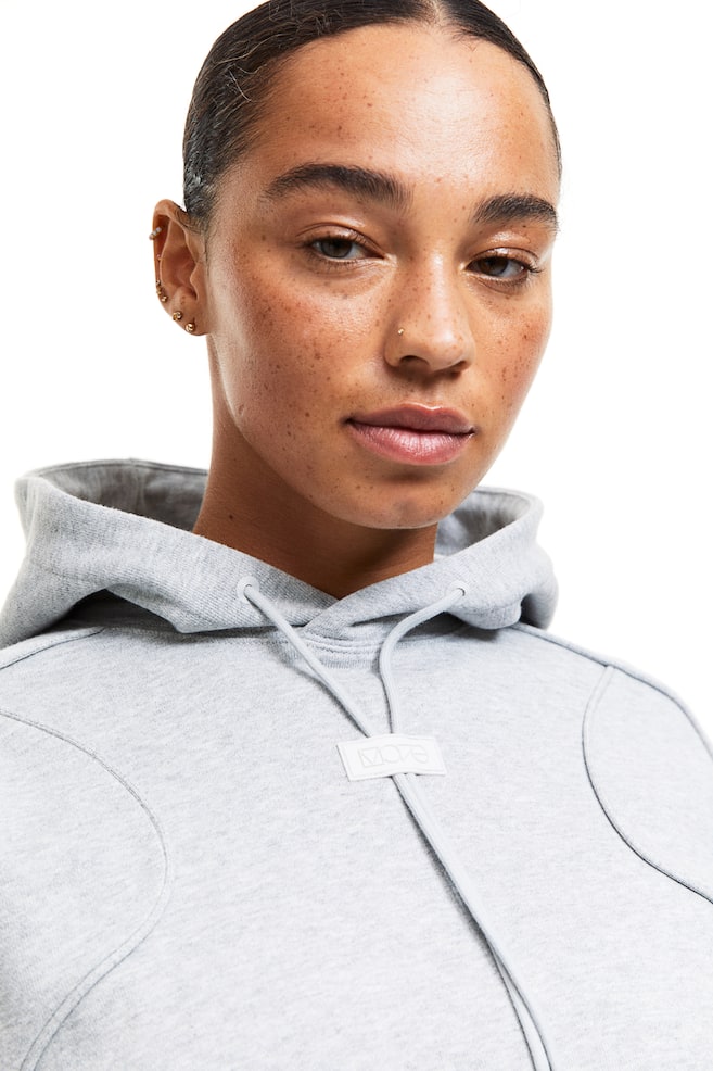 DryMove™ Piping-detail sports hoodie - Light grey marl/Cream - 4