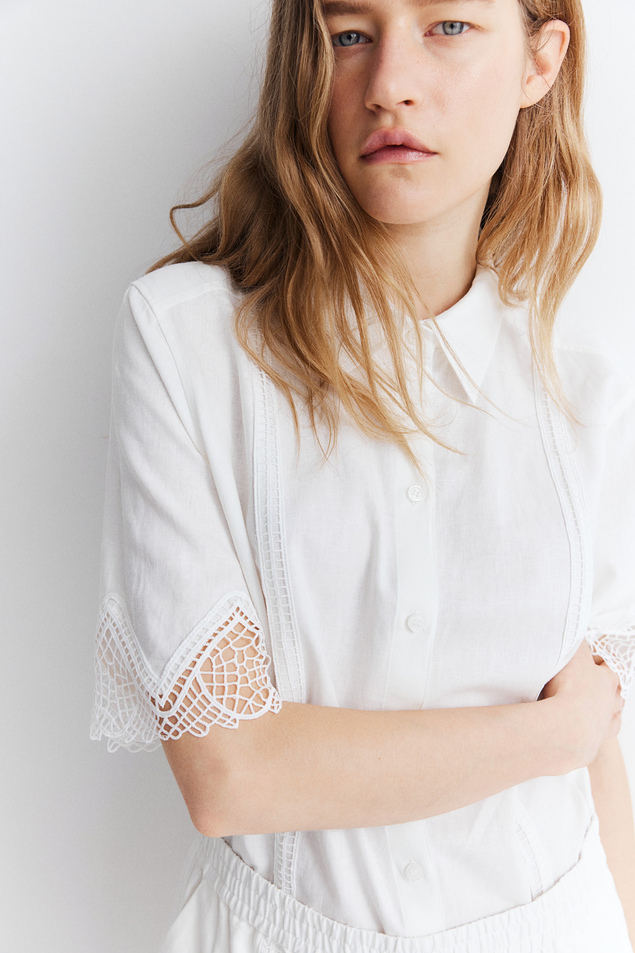 Lace-detail Linen-blend Shirt