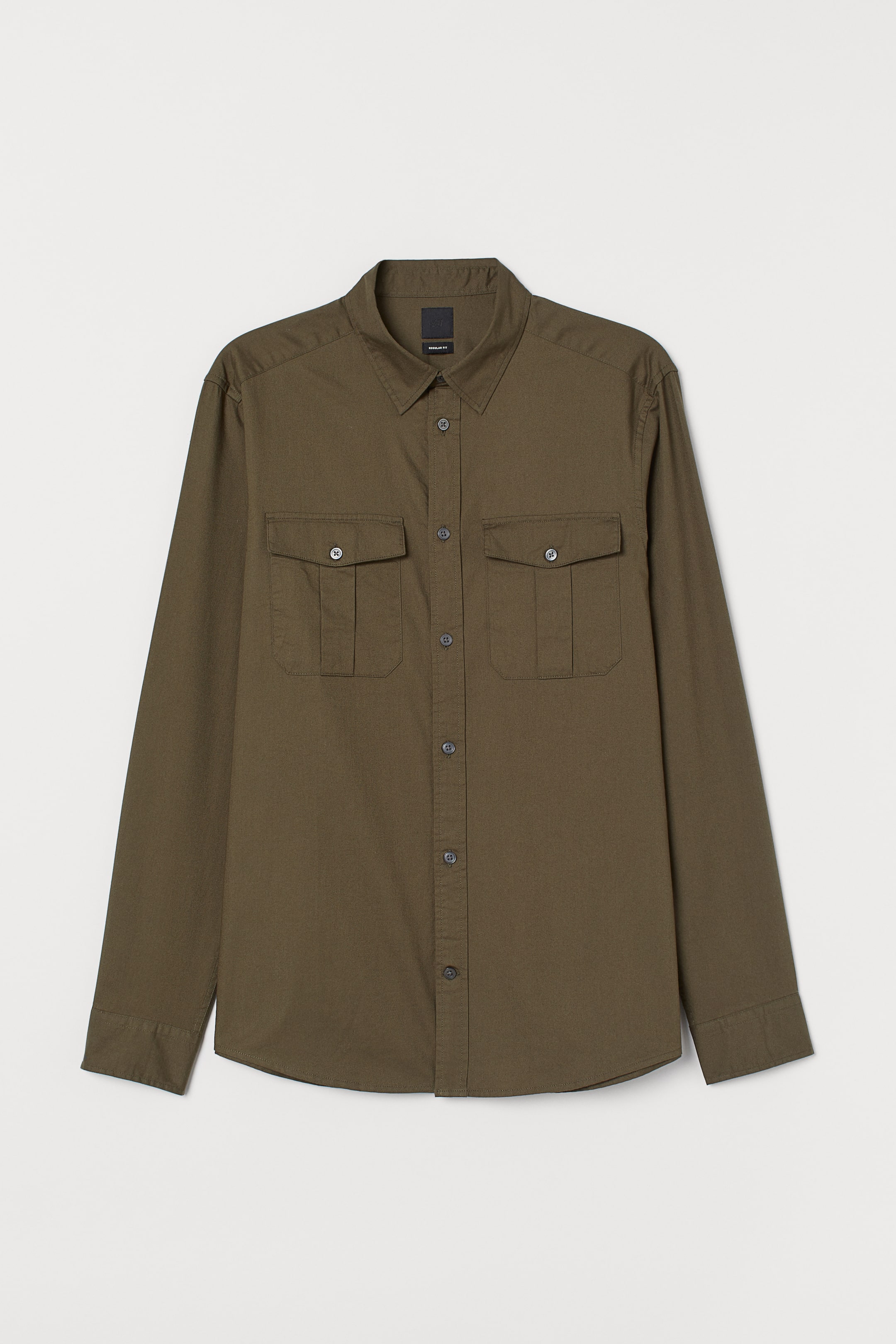 Utility Shirt Regular Fit - Long sleeve - Dark khaki green - Men 