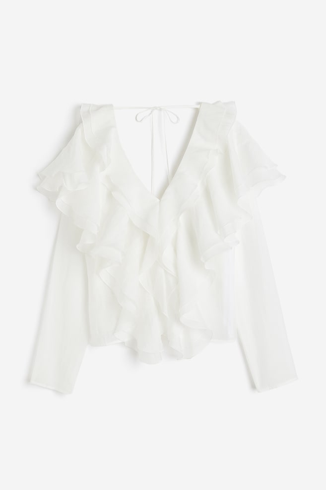 Lyocell-blend flounced blouse - White/Lilac - 2