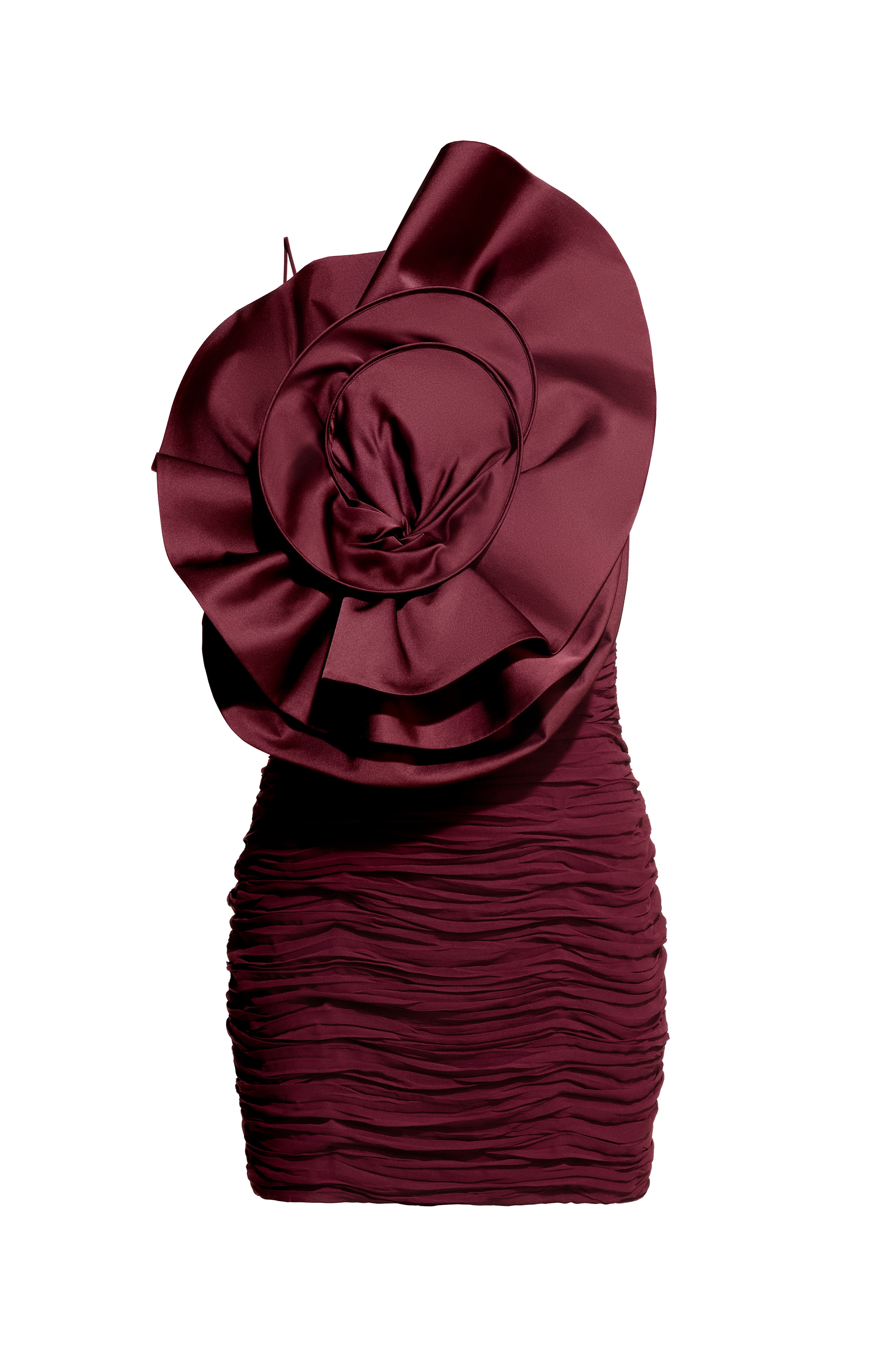 Ruusuapplikoitu rypytetty mekko - Viininpunainen