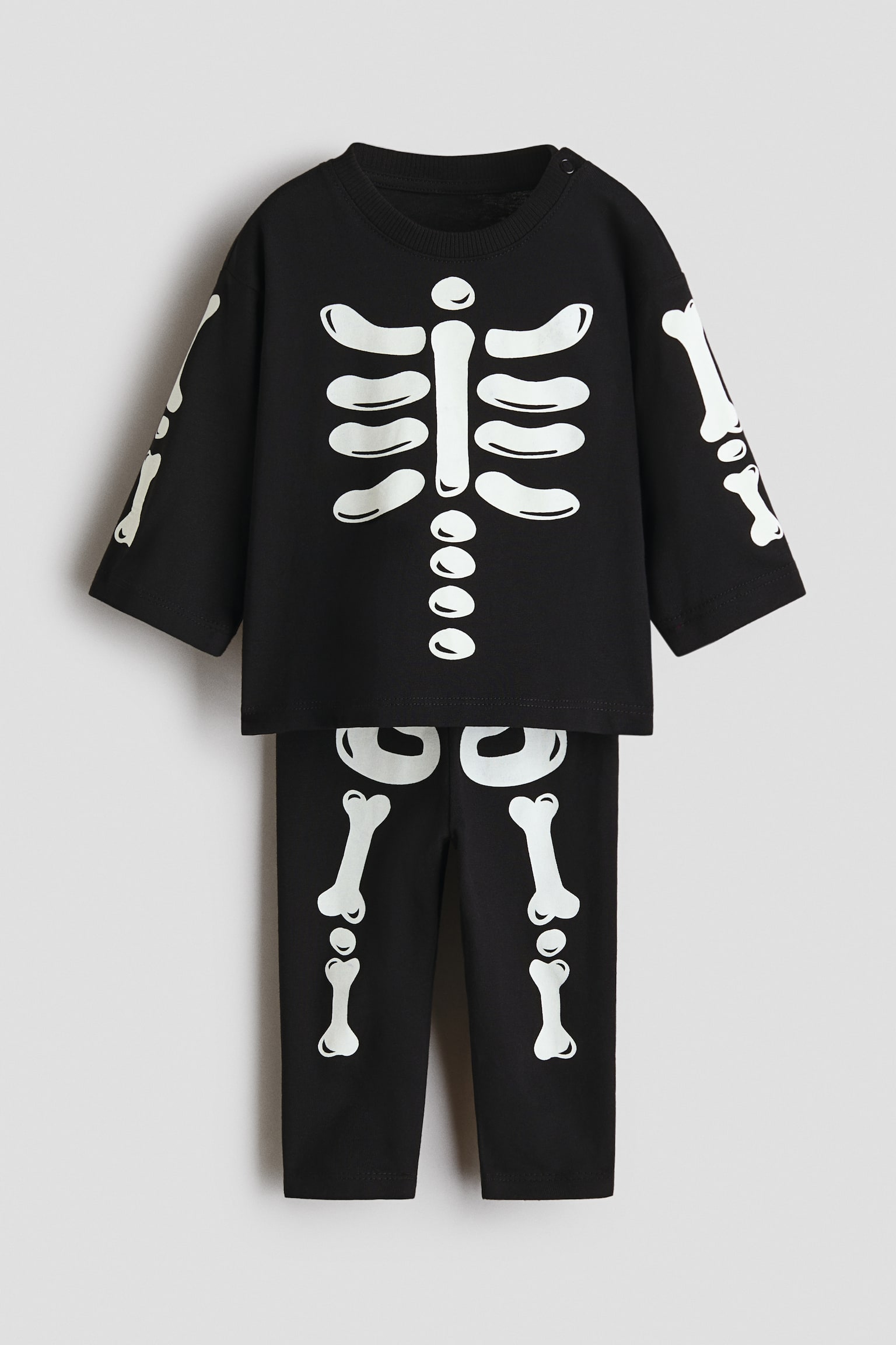 2-Piece Printed Cotton Set - Black/skeleton/Light beige/pumpkins/Dark gray/ghosts