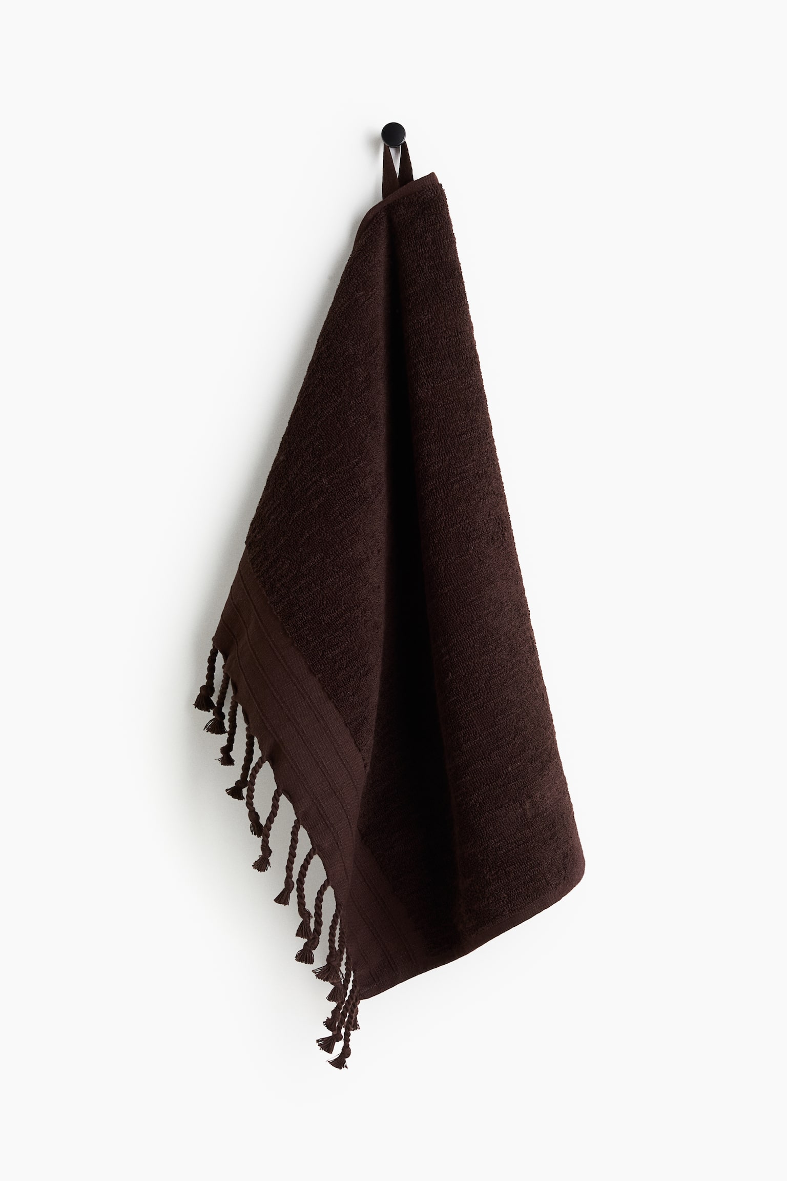 Fringed Cotton Hand Towel - Dark brown/Cream/Dusty pink