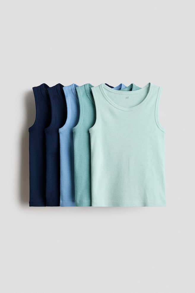 Lot de 5 débardeurs en coton - Vert menthe/bleu/Marine/blanc/Blanc - 1