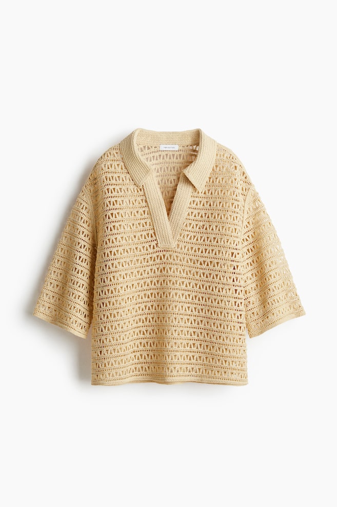 Crochet Look Popover Shirt - Beige - 1