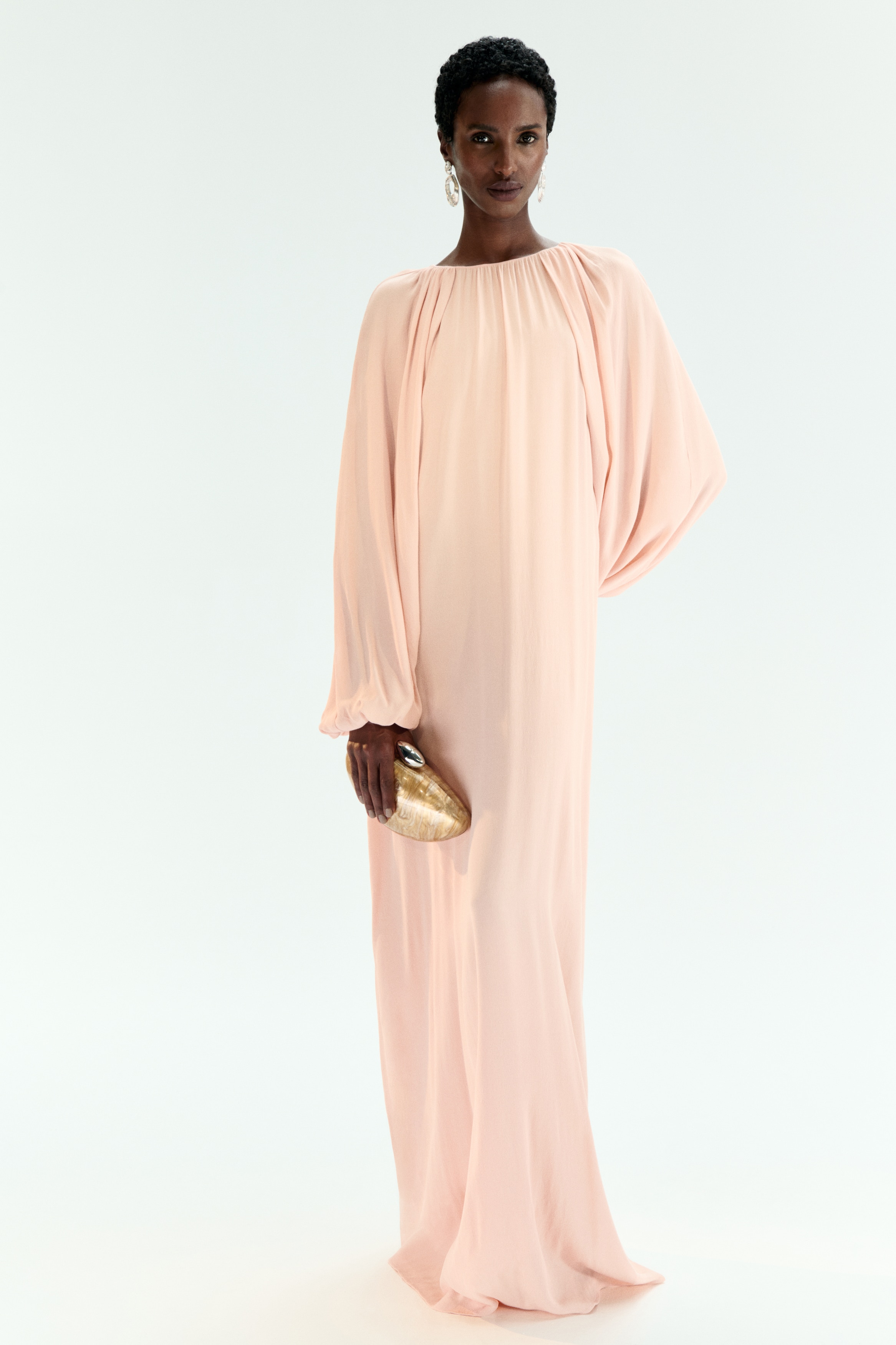 Drapirana maksi haljina - Puder ružičasta