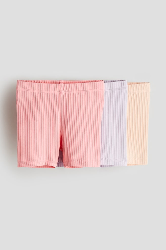 3-pack ribbed cycling shorts - Peach/Pink/Pink/White/Light purple/Light beige/Dark grey/Beige/Light purple/Light pink - 1