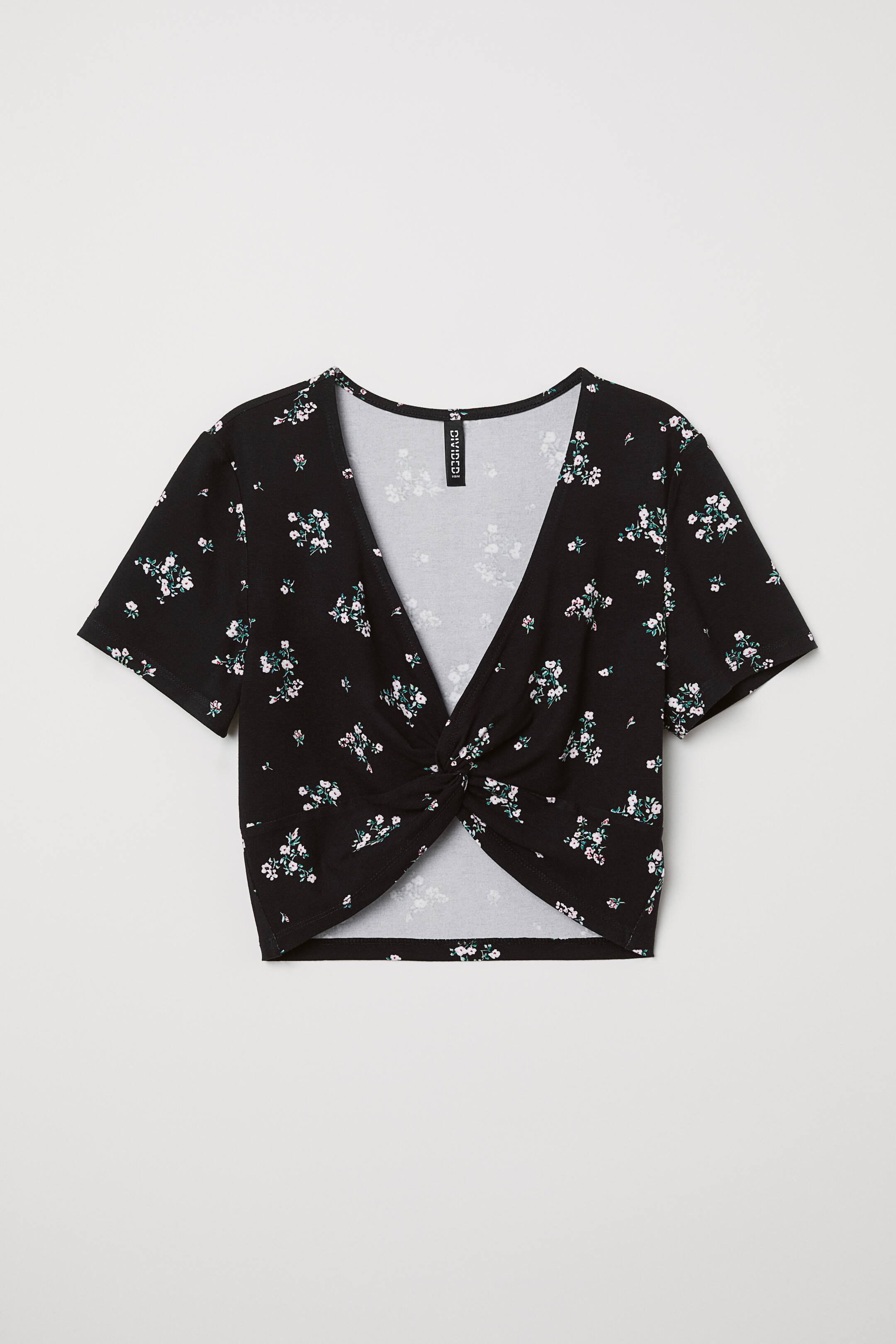 View larger image: Short, tie-detail top - Black/Floral - Ladies | H&M 1