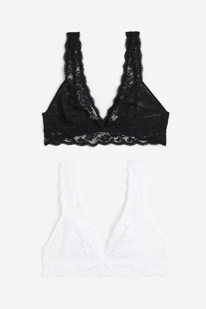 2-pack soft lace bras - White/Black - 2