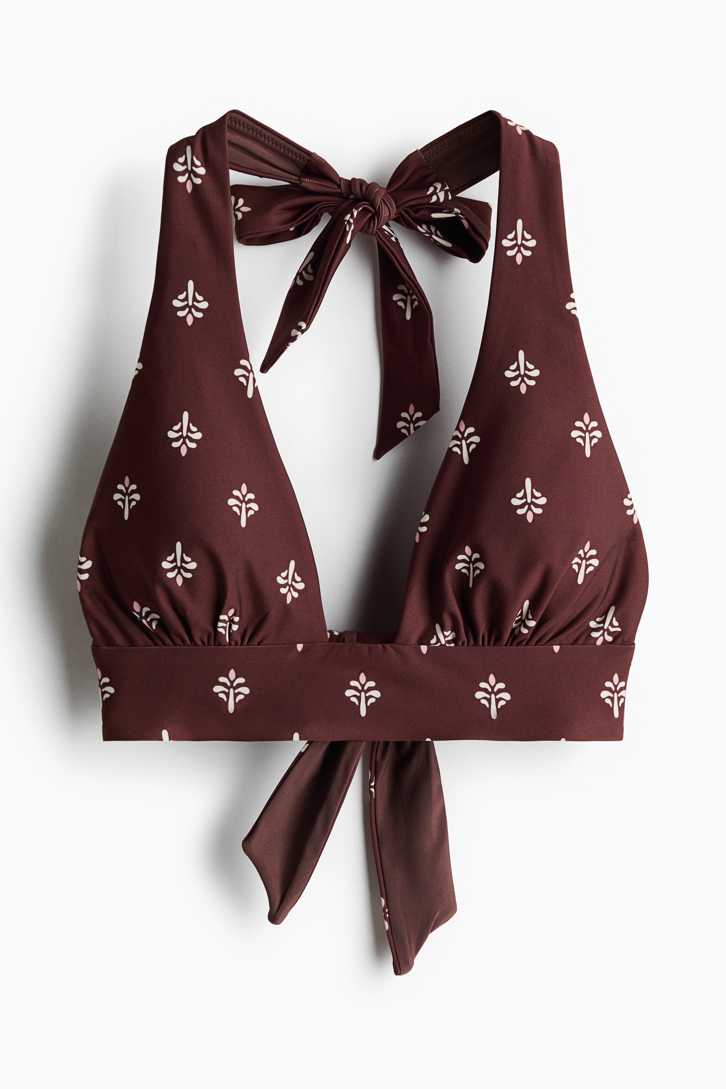 Padded Halterneck Bikini Top - Dark brown/floral