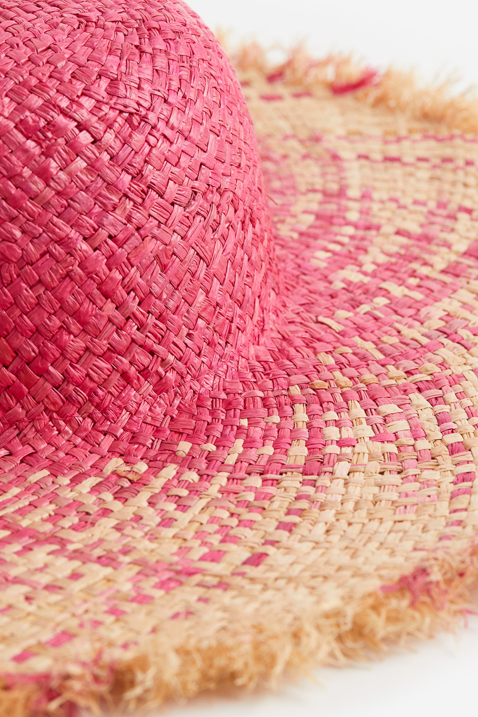 Wide Brim Straw Hat - Bright pink/Beige - 2