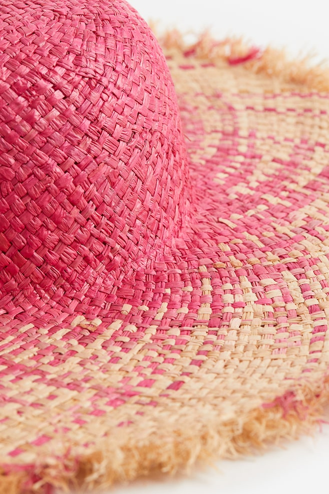 Wide brim straw hat - Bright pink/Beige - 3