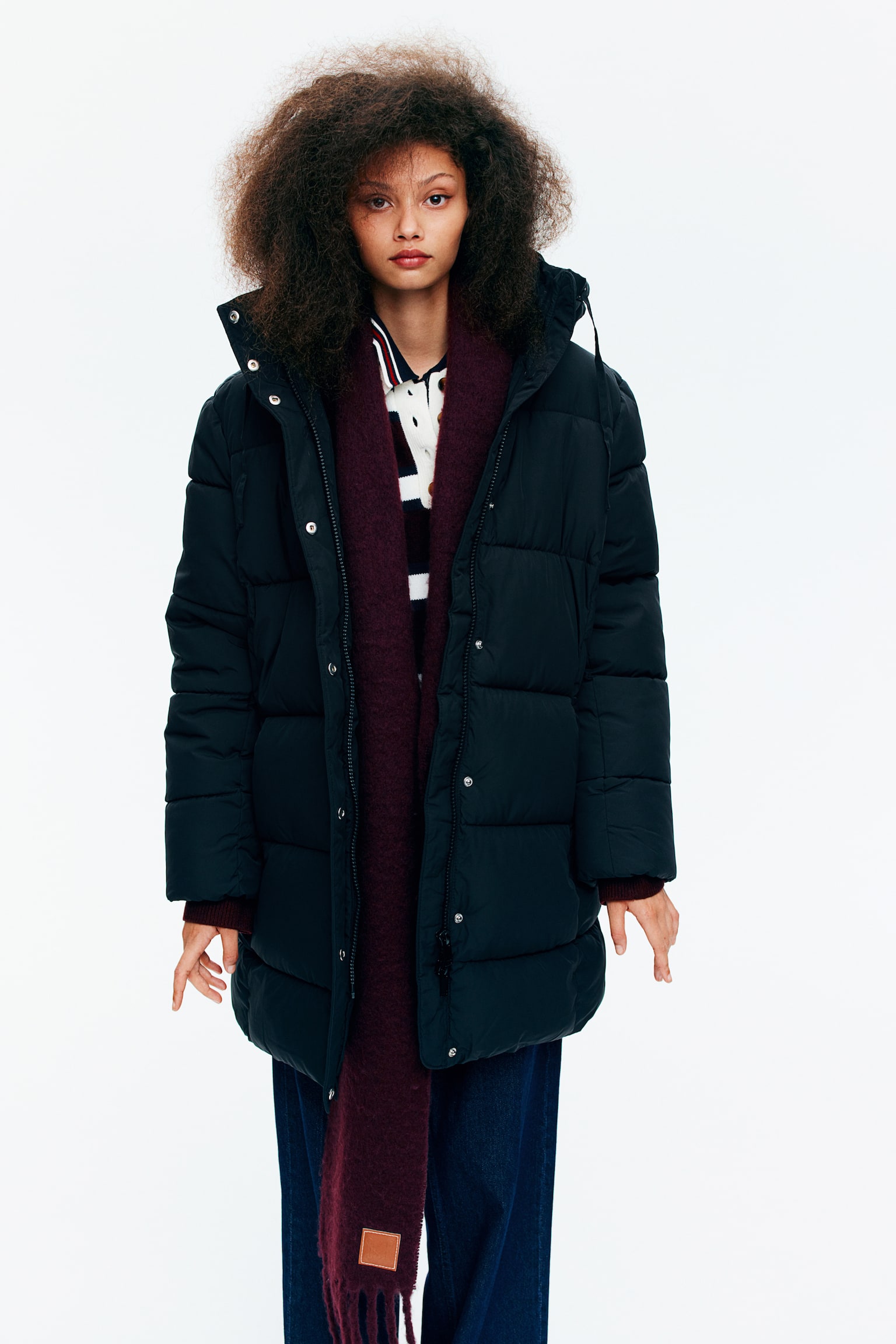 Hooded puffer coat - Black/Greige - 4