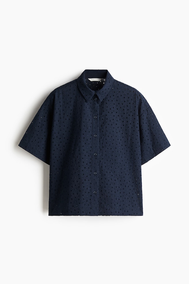 Broderie Anglaise Shirt - Navy blue/White - 1