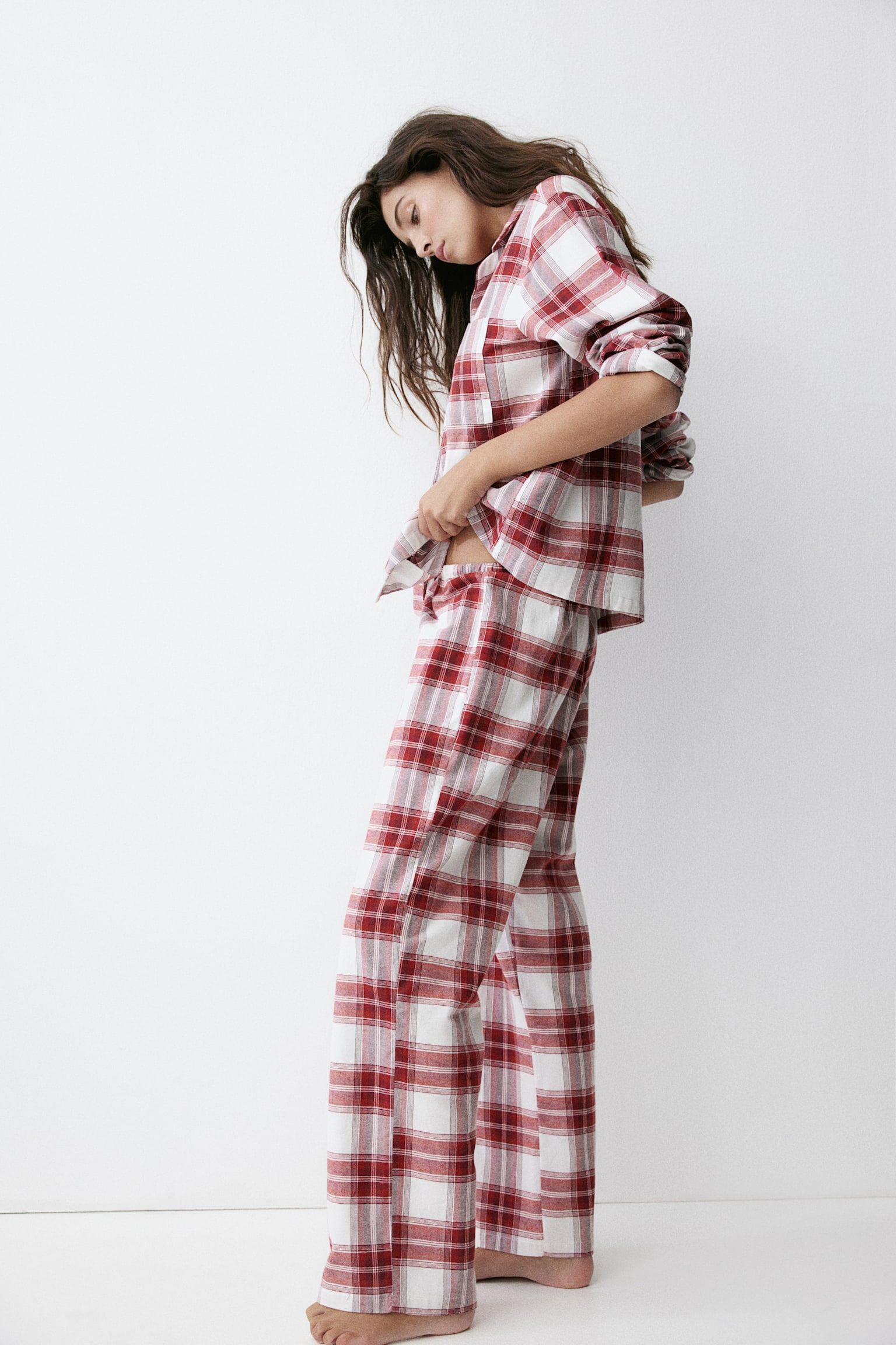 Flannel pyjamas - White/Red checked/Dark red/Checked/White/Checked/Light dusty pink/Striped/Light blue/Striped - 3