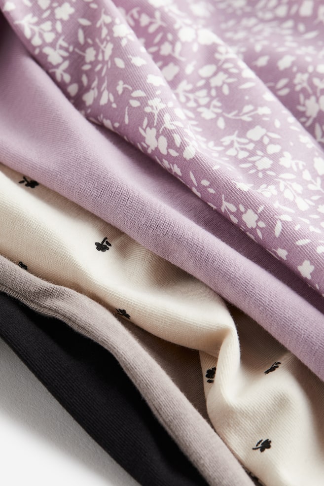 5-pack jersey tops - Dusty lilac/Floral/Dark grey/Spotted/Dark red/Old rose/White/Light green/Purple - 2