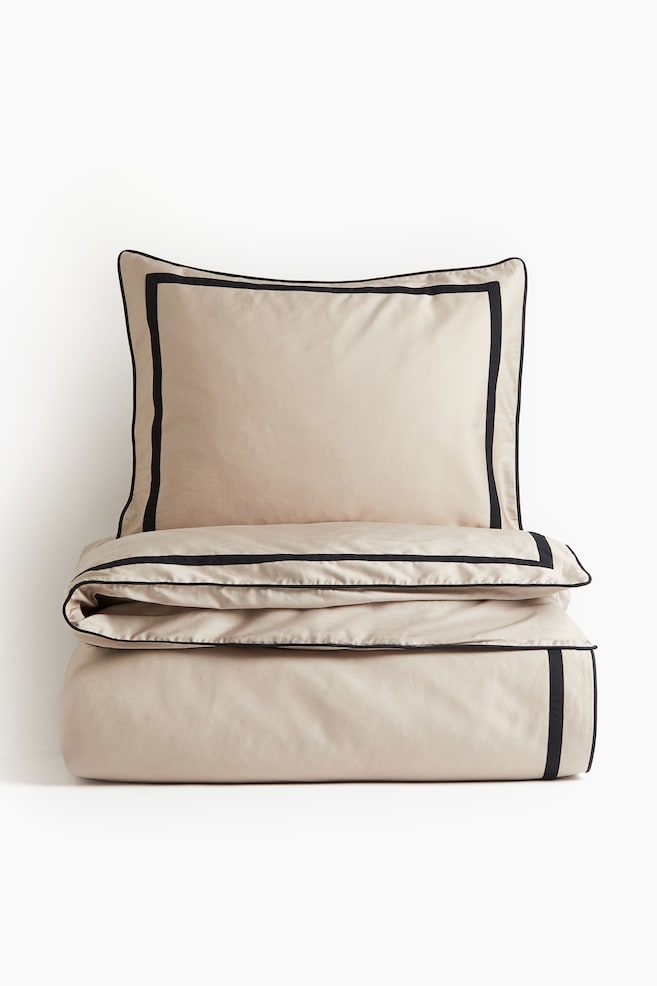 Cotton Satin Twin Duvet Cover Set - Beige/patterned - 1