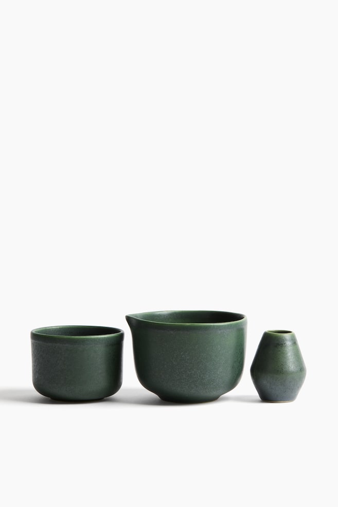 Stoneware Matcha Set - Dark green/Light yellow/Taupe - 1