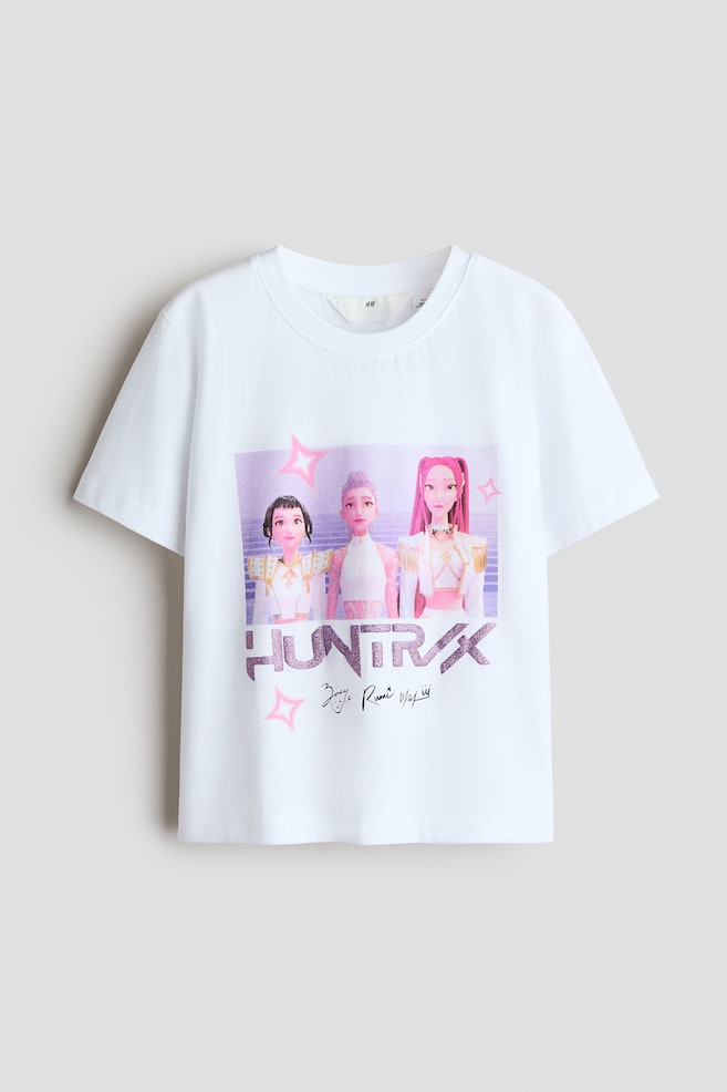 Printed Cotton T-Shirt - White/KPop Demon Hunters/Lilac/KPop Demon Hunters/White/KPop Demon Hunters/Pink/KPop Demon Hunters/Pink/Lilo & Stitch - 1