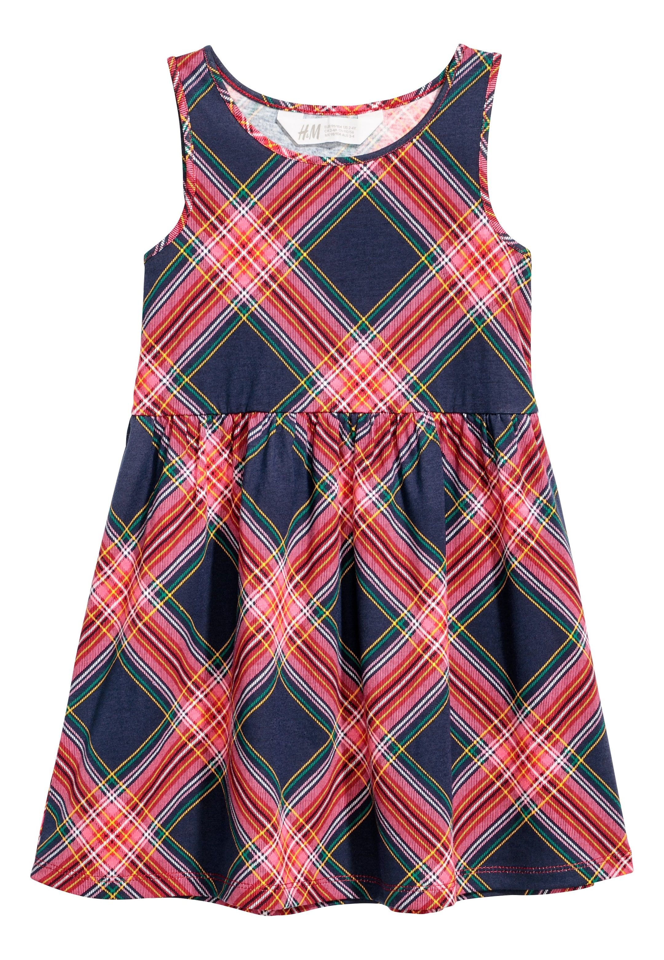 View larger image: Sleeveless jersey dress - Dark blue/Pink checked - Kids | H&M GB 1