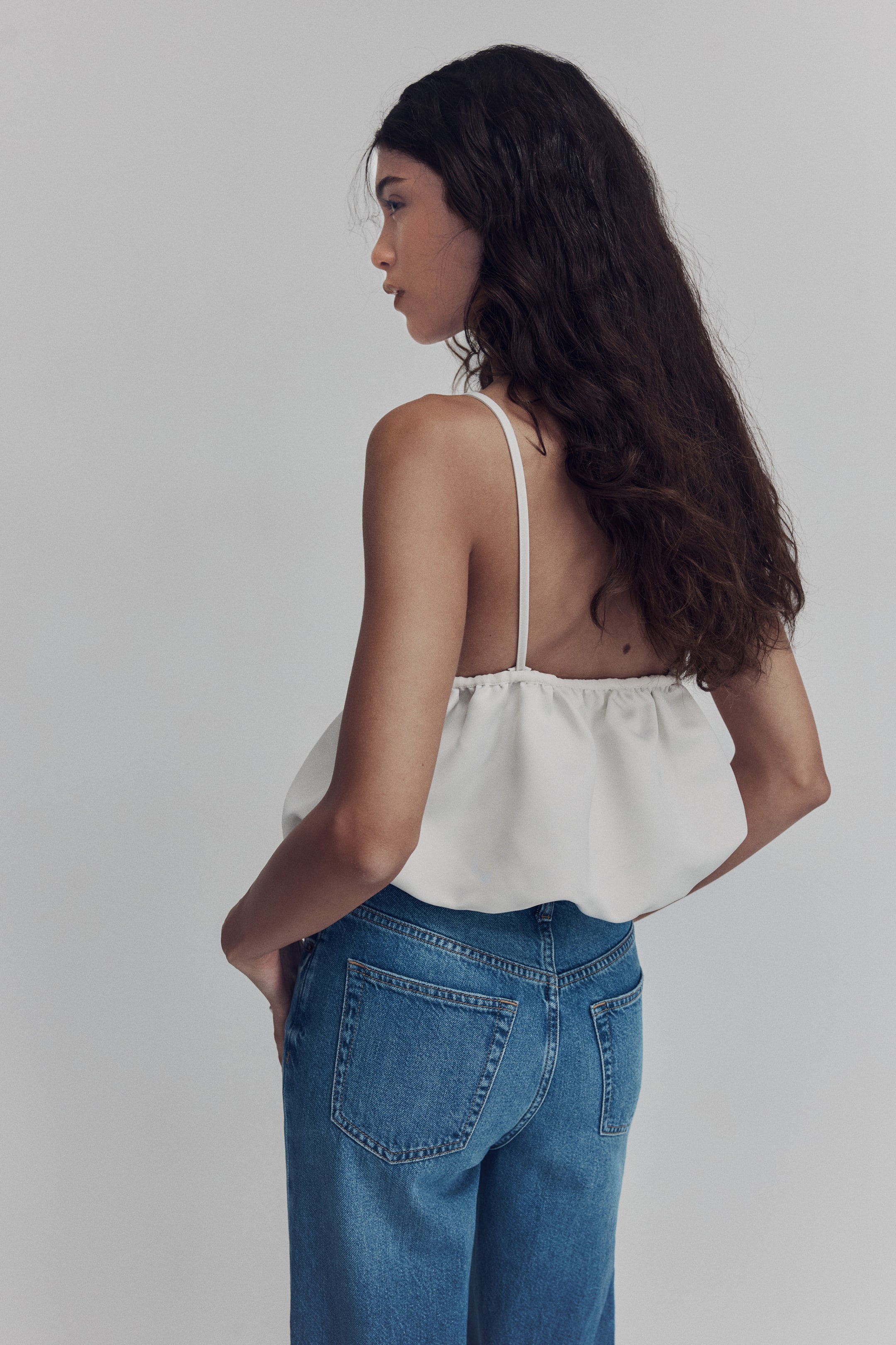 查看大圖: 泡泡下襬細肩帶上衣 - 白色 - Ladies | H&M 4