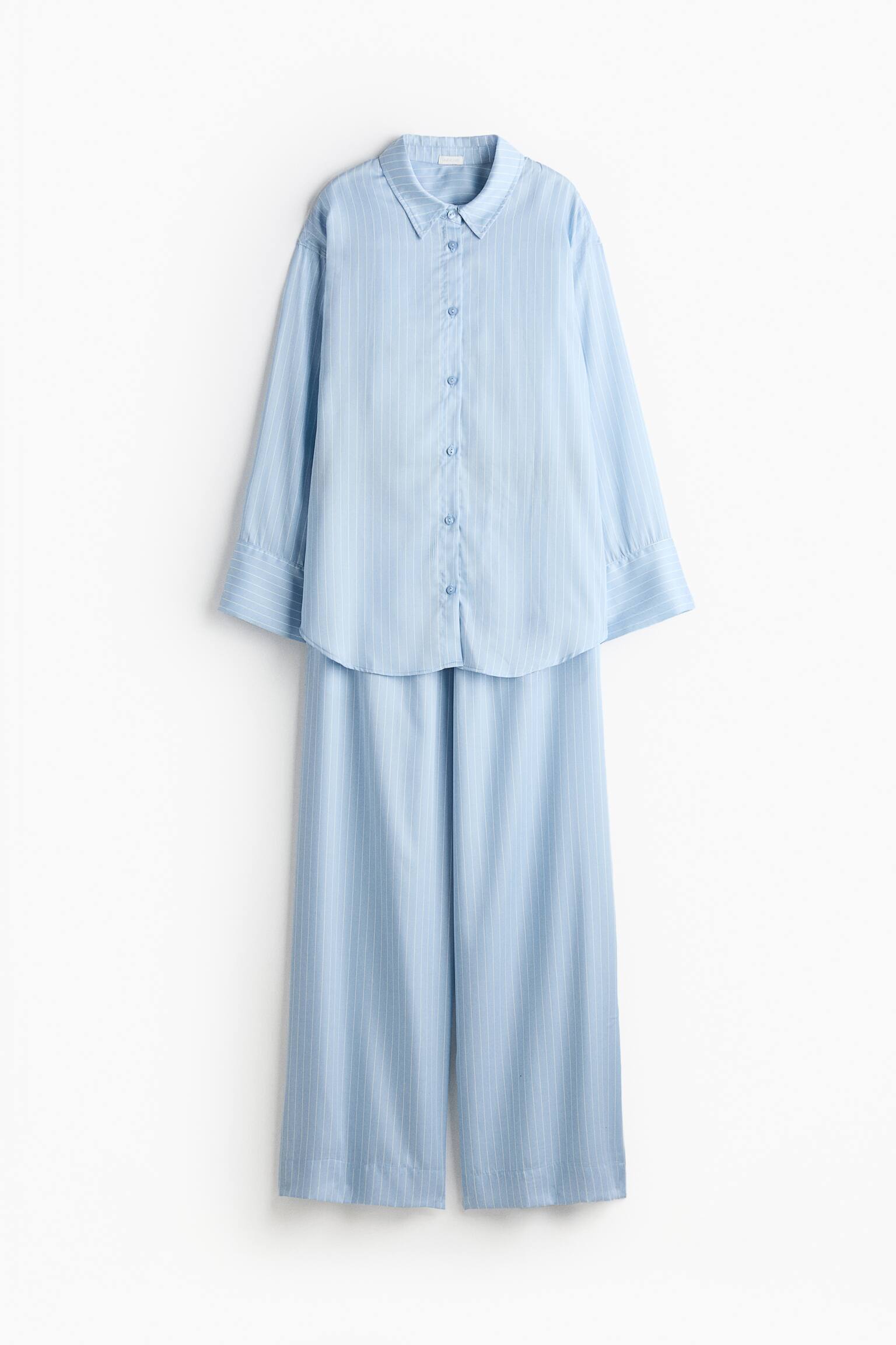 Lyocell Pajamas - Light blue/pinstriped/Light beige/pinstriped/White/pinstriped
