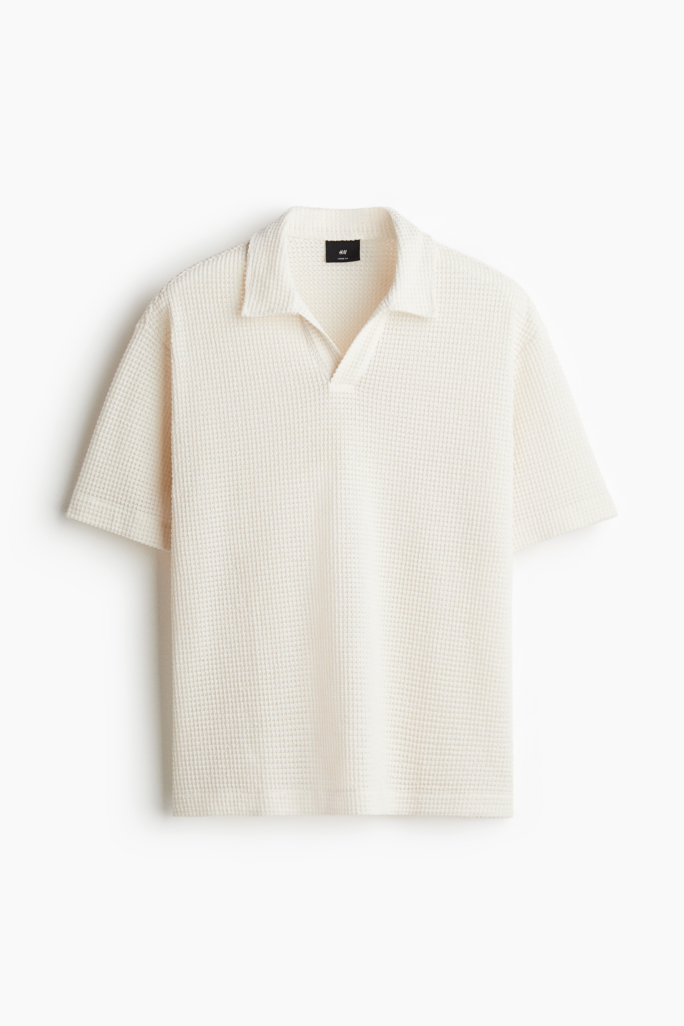 Loose Fit Waffled polo shirt - Cream