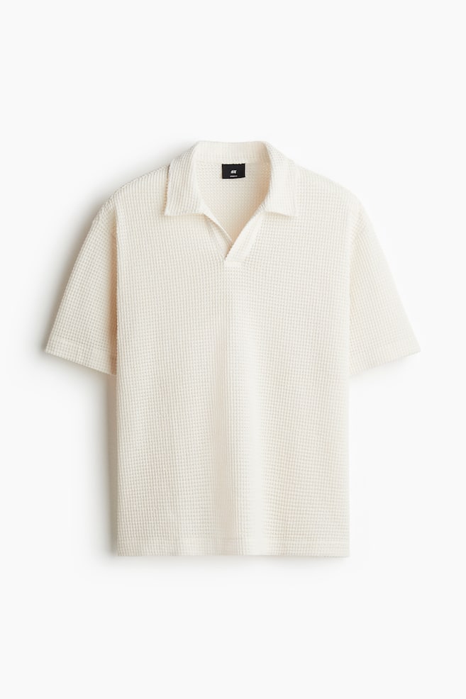 Loose Fit Waffled polo shirt - Cream - 1