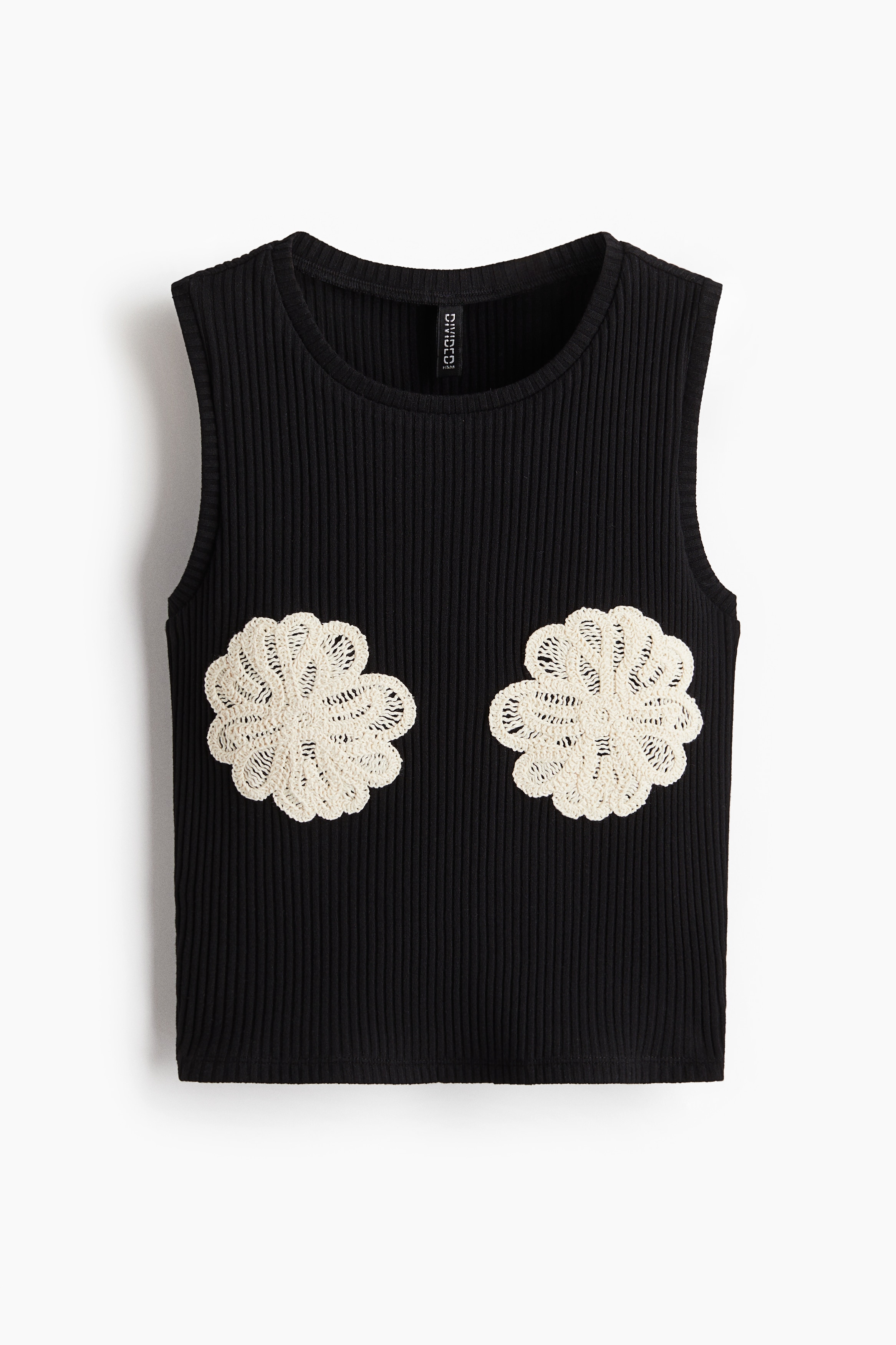 Appliquéd Cropped Tank - Black/White/White