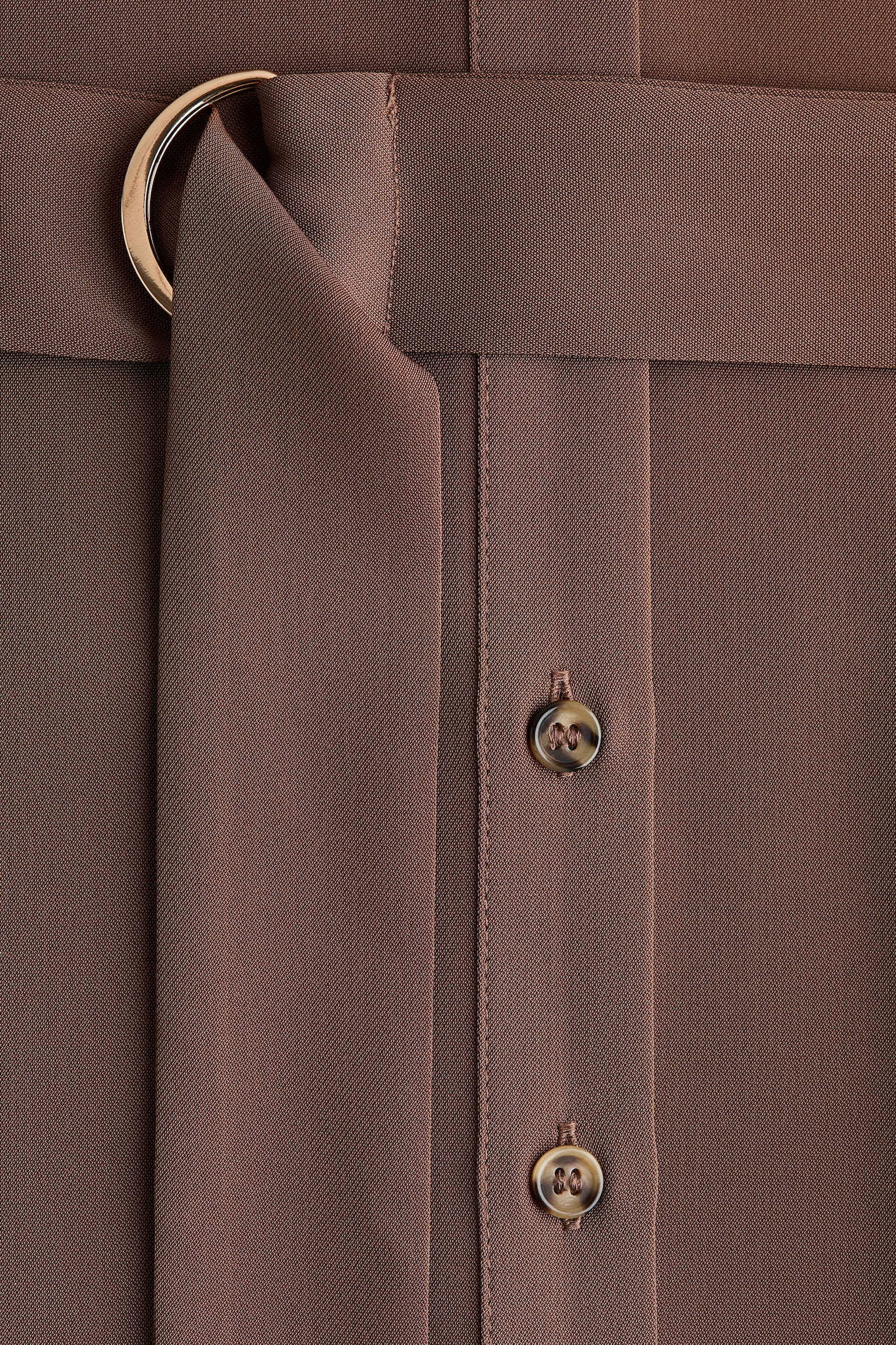 שמלת חולצה עם חגורה - חום - 2