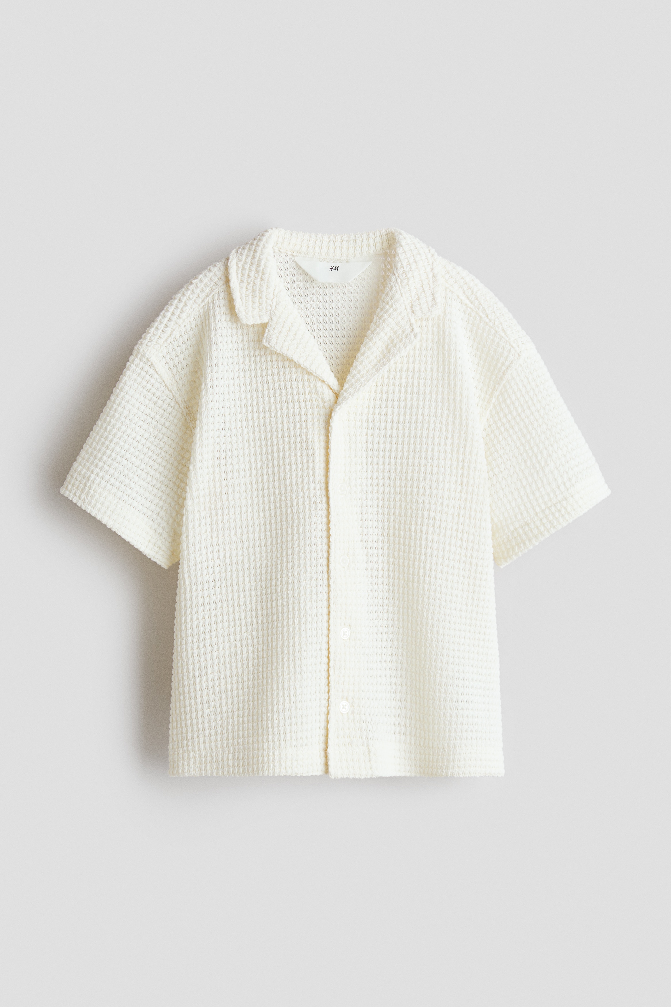 Textured-knit resort shirt - White/Khaki green