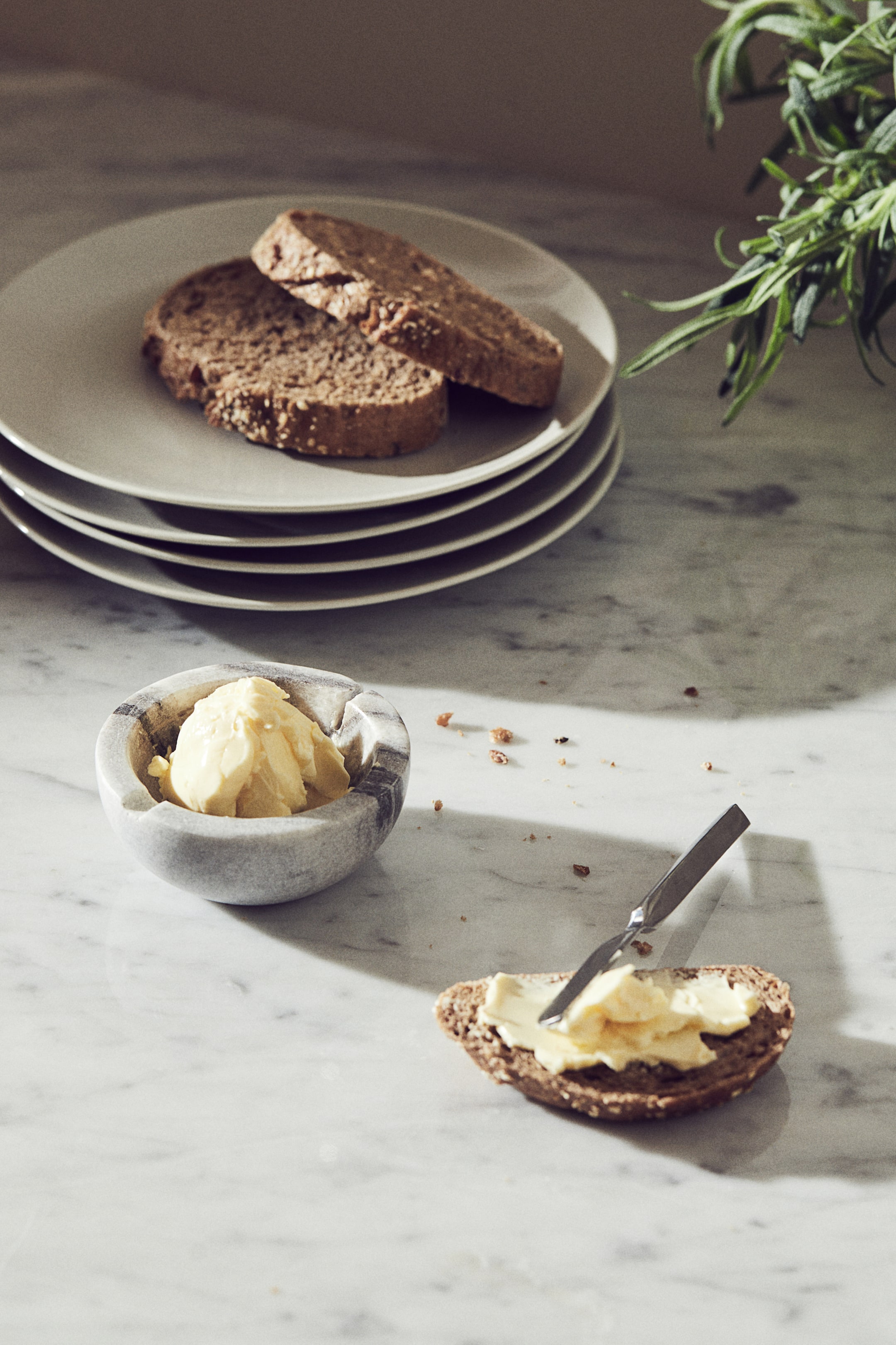 Marble Butter Bowl and Knife