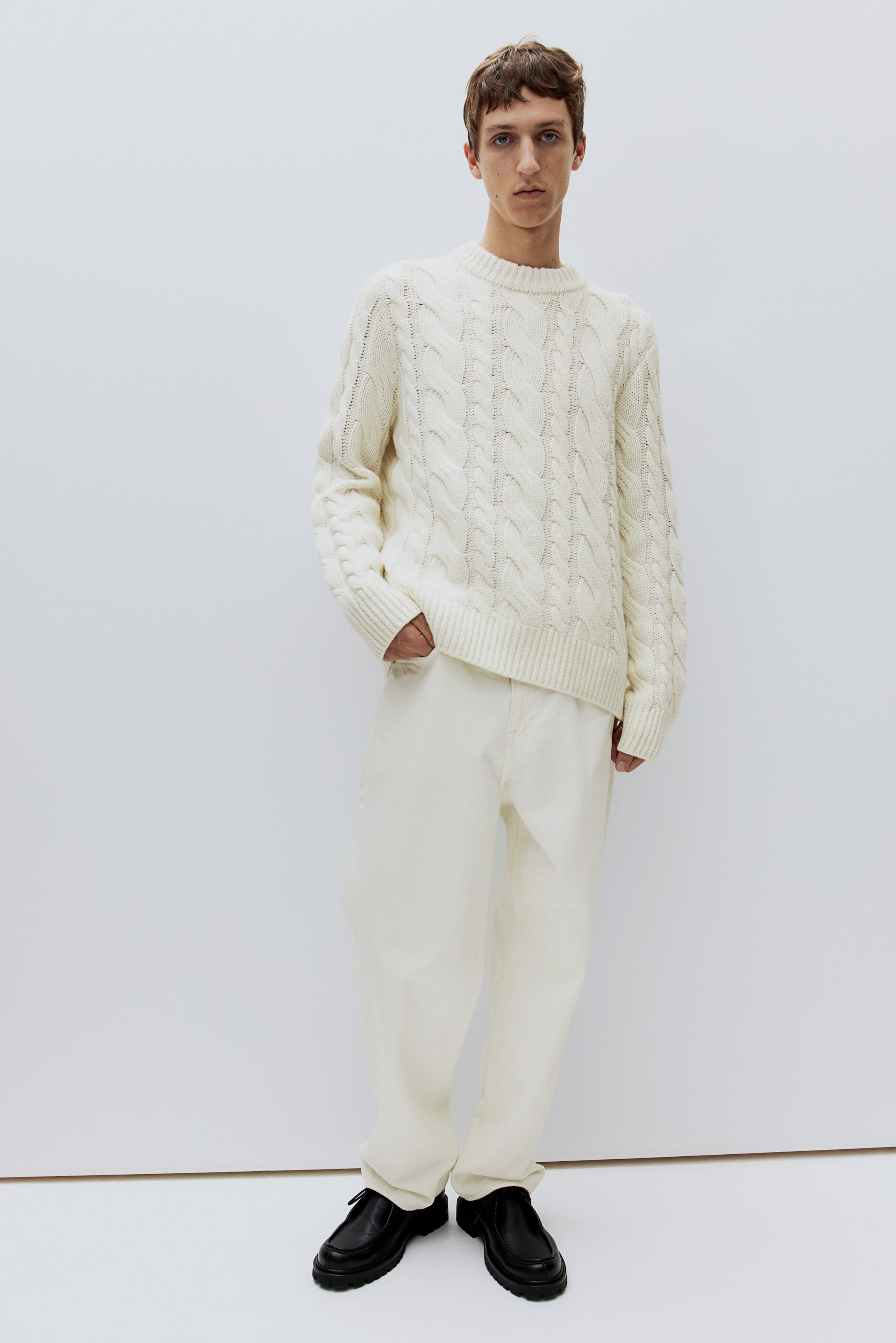 Regular Fit Wool-blend Cable-knit Sweater