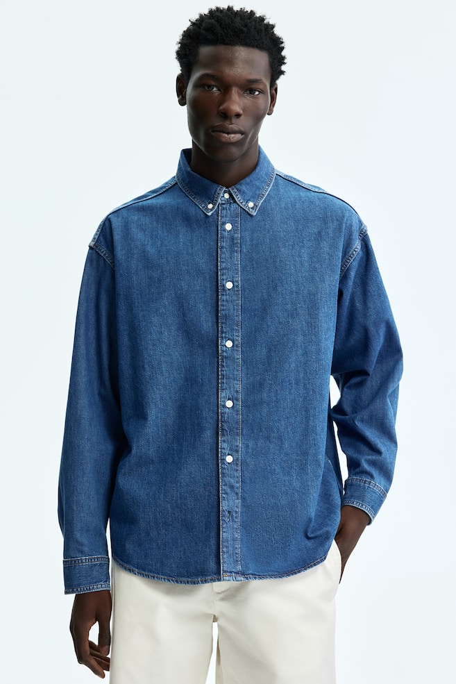 Oversized Denim Shirt - Denim blue/Denim black - 2