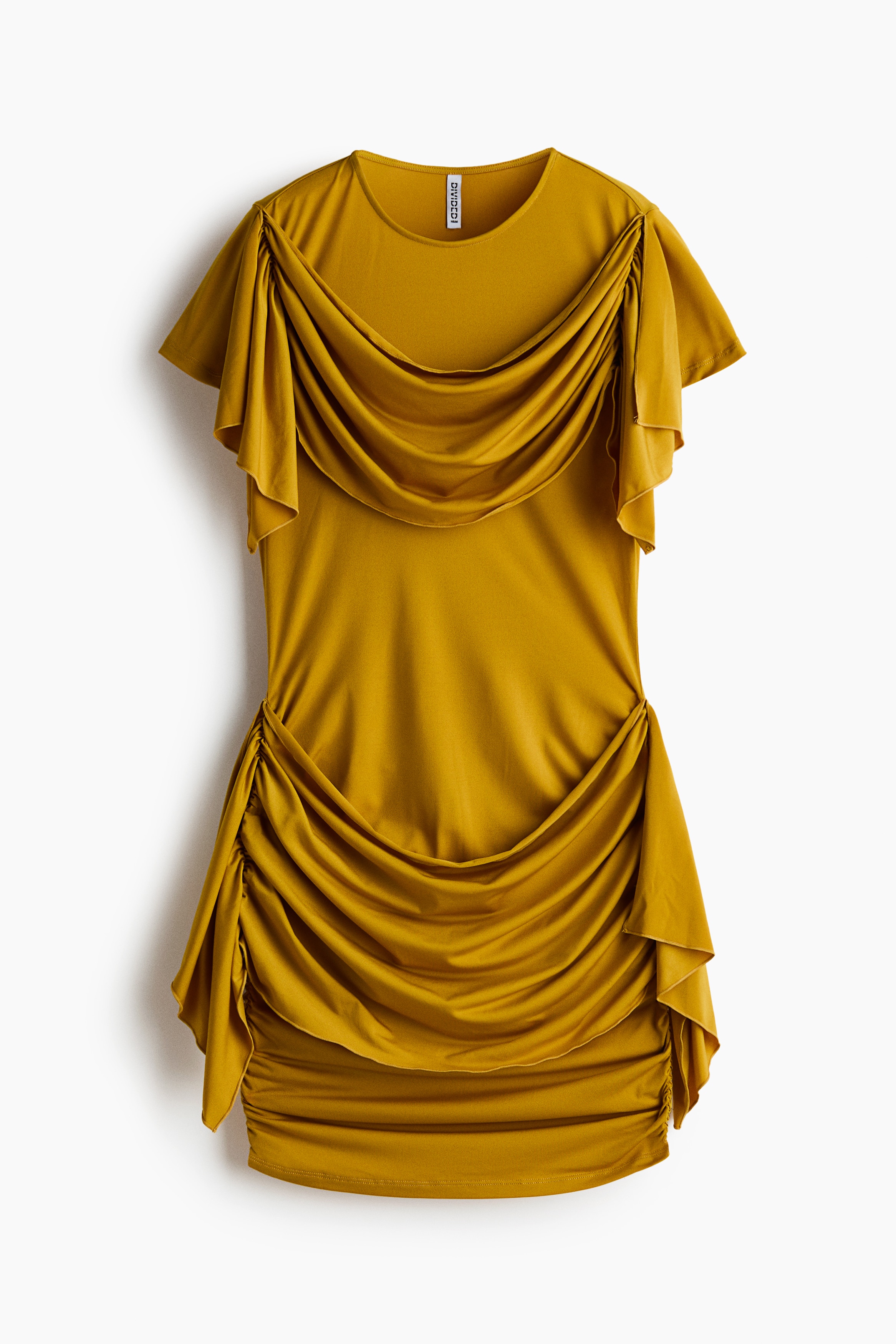 Vestido bodycon con paneles drapeados - Amarillo mostaza/Café oscuro