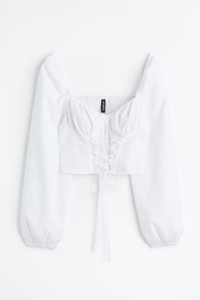 Lacing-detail poplin blouse - White/Black/White/Floral - 2