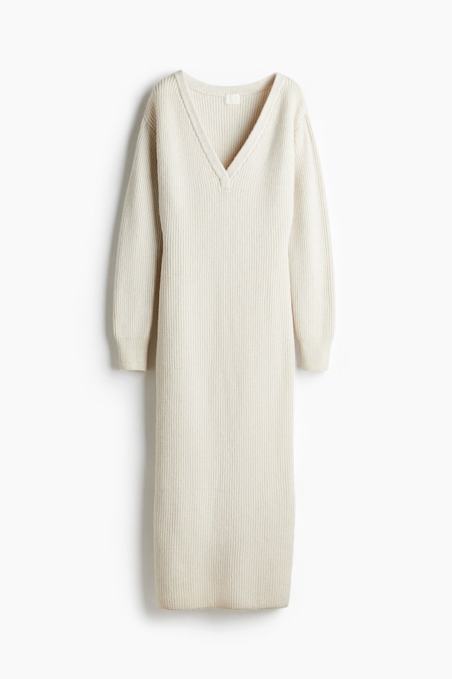 Abito in maglia a coste - Crema/Nero - 1