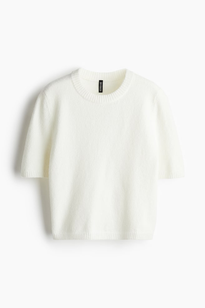 Chandail à manches courtes en fin tricot - Crème - 1