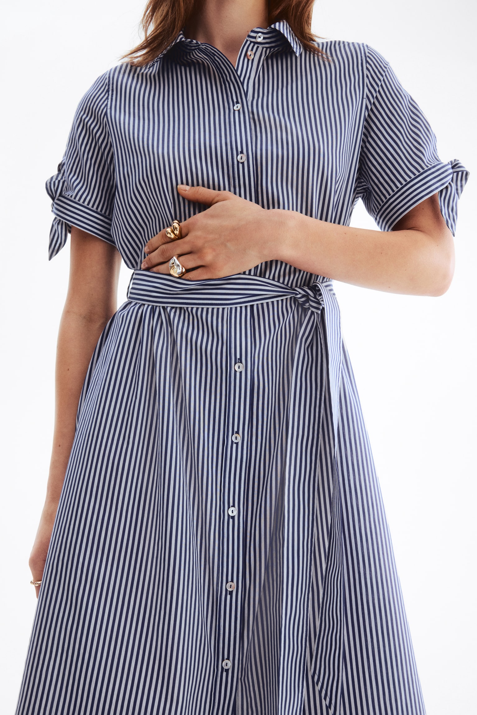 Short-sleeved shirt dress - Navy blue/Striped/Cream/Floral/Beige/Leopard print - 4