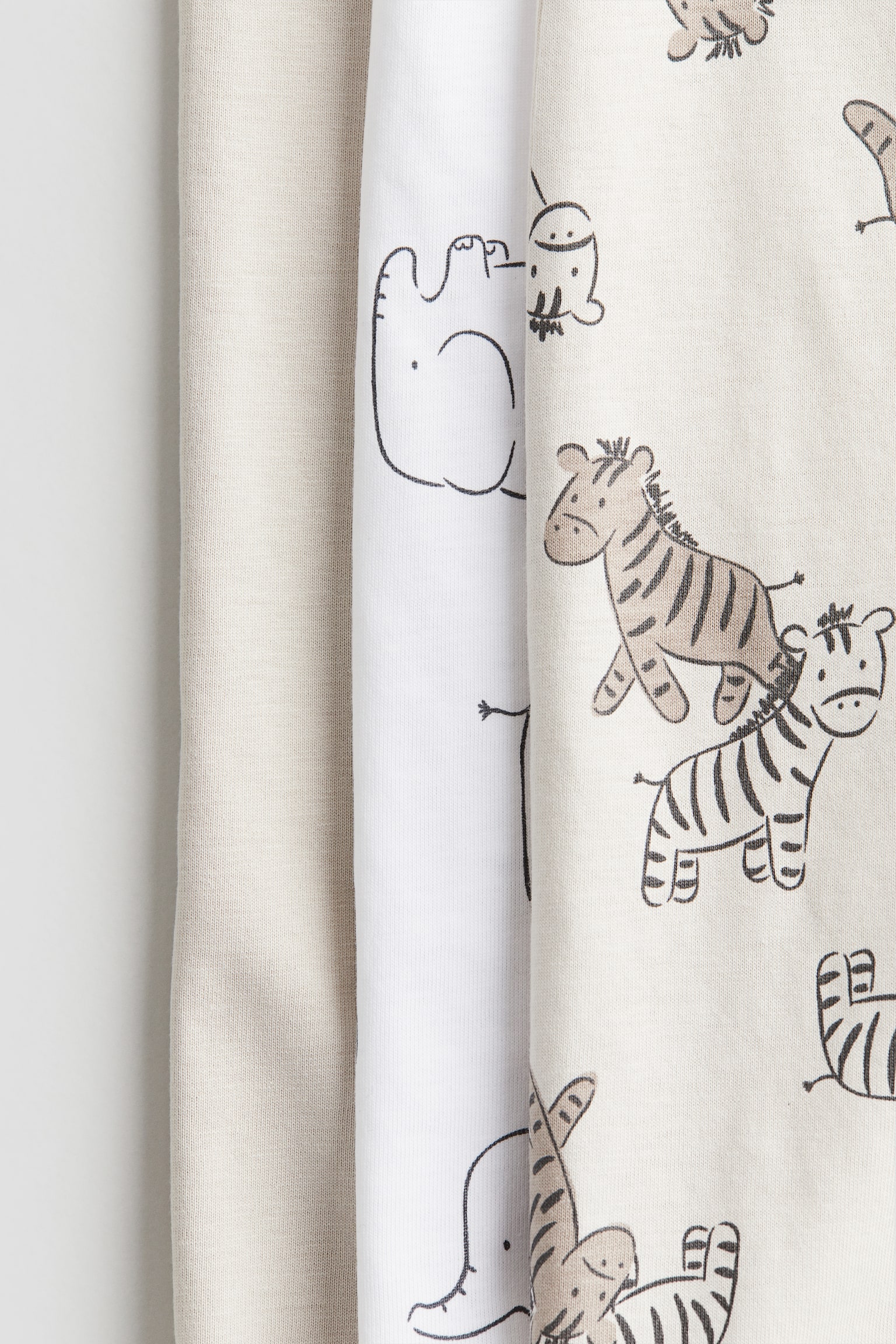 3-pack cotton sleepsuits - Light beige/Zebras/Dark grey/Striped/Grey/Striped/Purple/Floral/White/Frogs/Light blue/Birds - 2