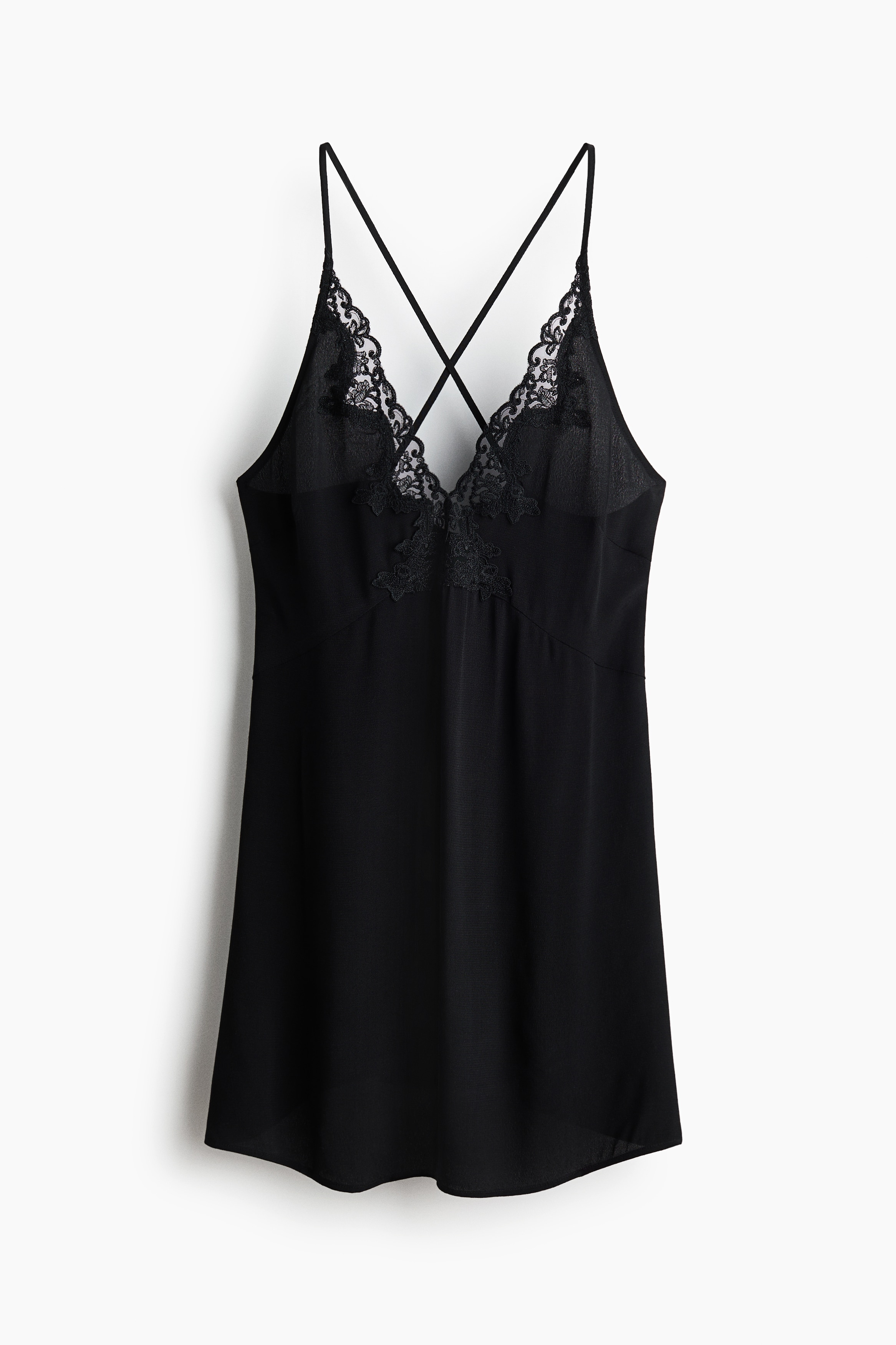 Lace-trimmed viscose nightslip-Black