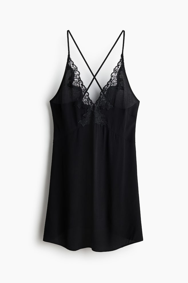Lace-trimmed viscose nightslip - Black - 1