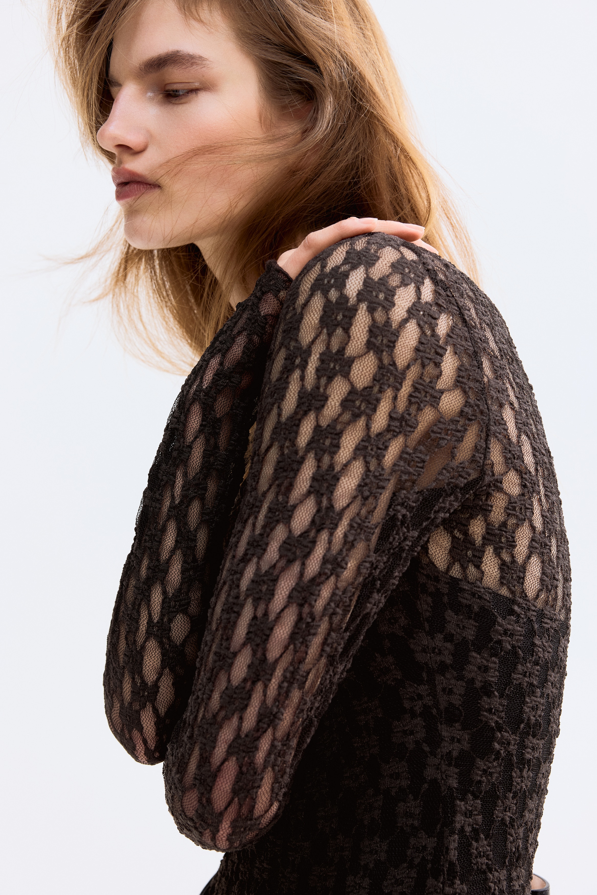 Lace-look thong body - Dark brown