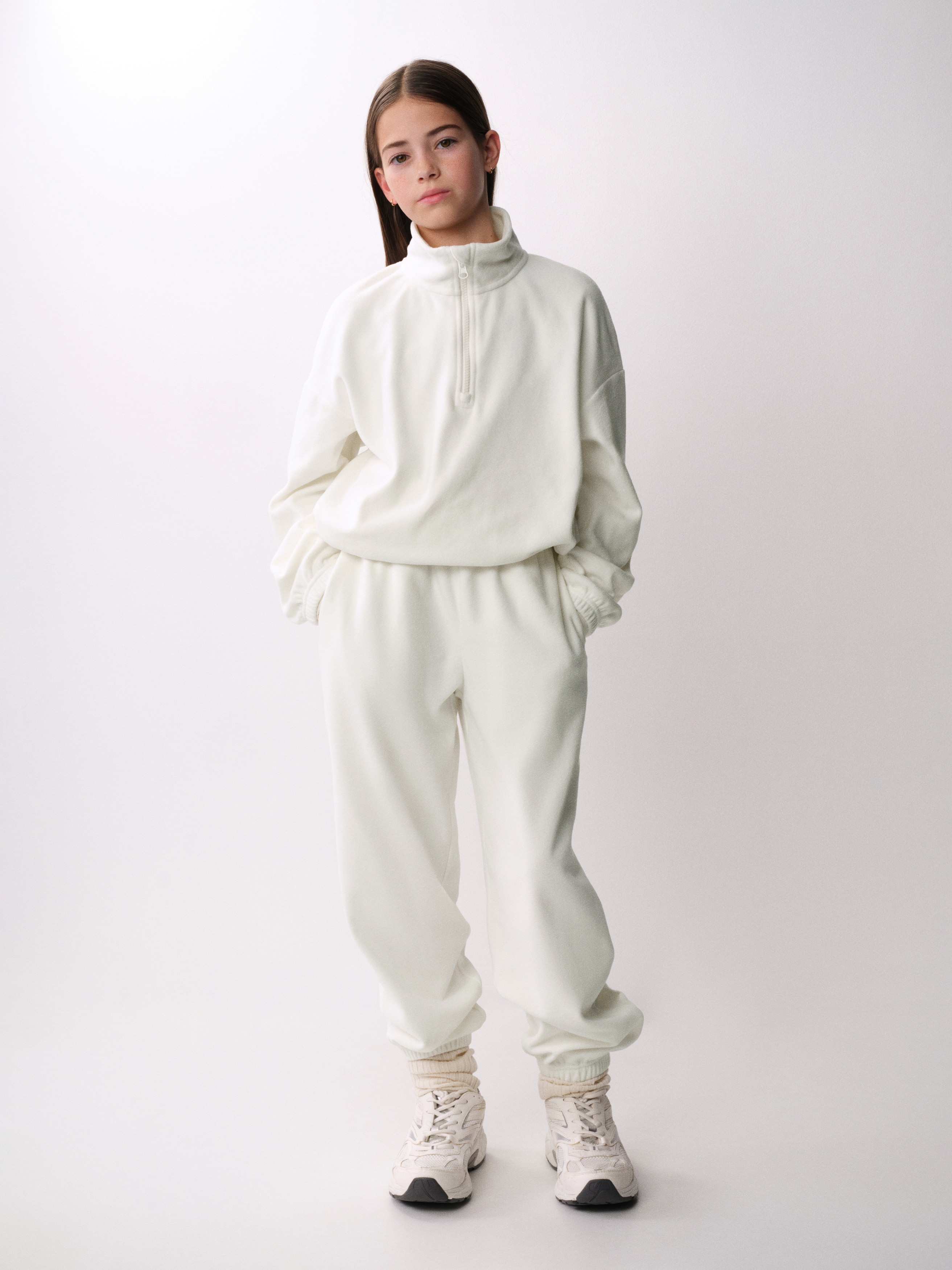 Flísové sportovní kalhoty jogger - Bílá/Bleděmodrá