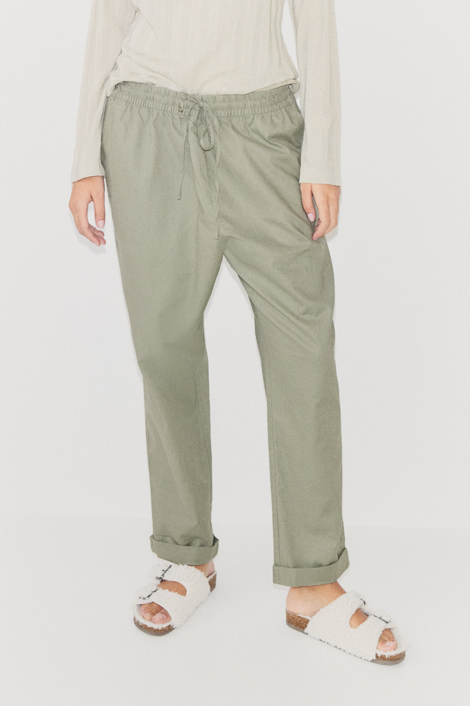 Linen-blend joggers - Khaki green/Beige/Striped/Black/Navy blue/Light beige/Light blue - 4