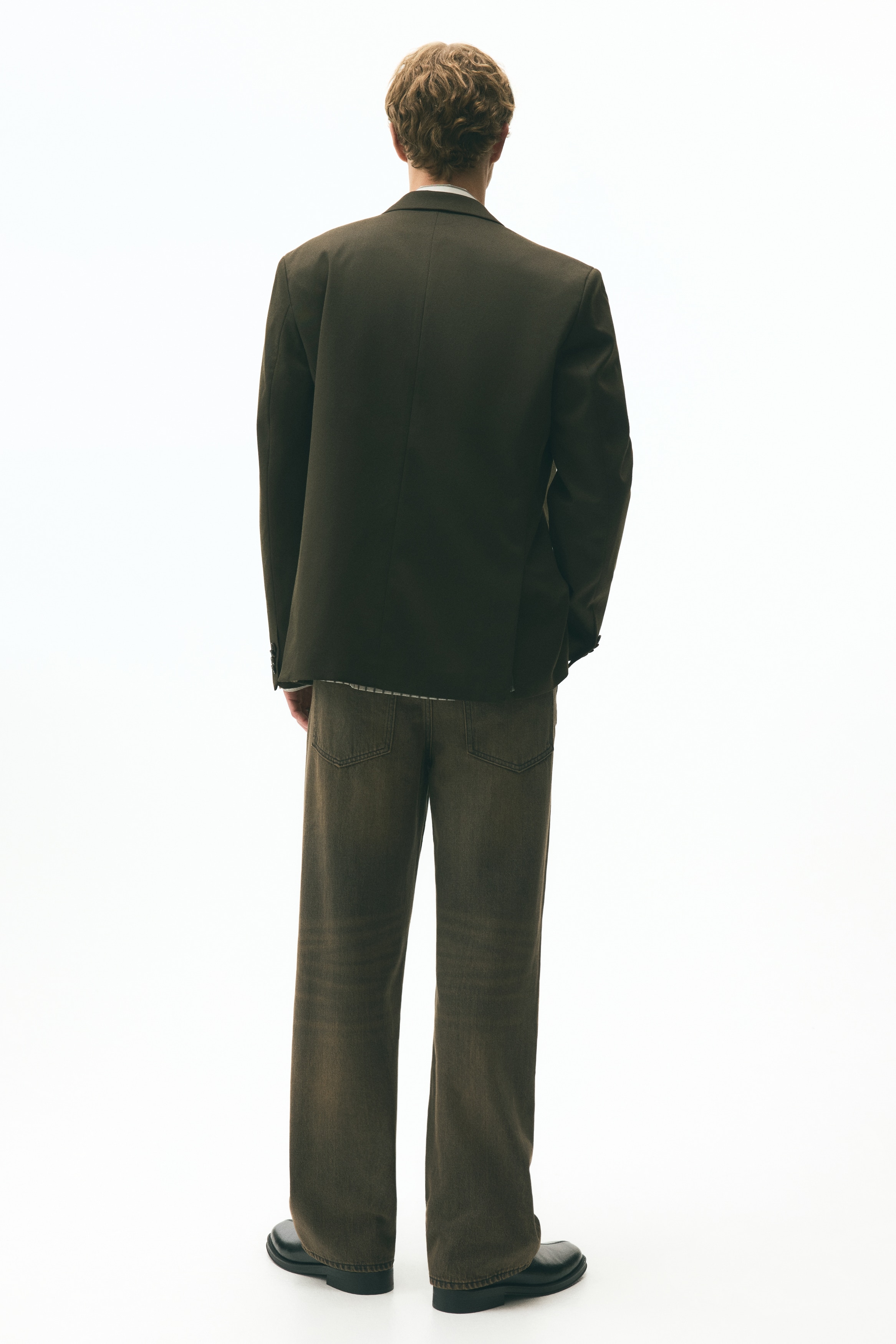 リラックスフィット ダブルブレストジャケット - ダークカーキグリーン